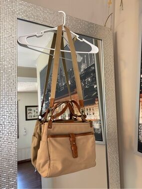 Fossil Beige Canvas & Leather Shoulder Bag